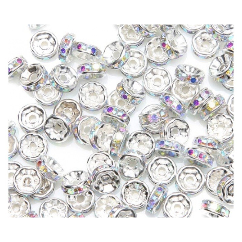 5 Perles Intercalaires Strass en Métal Argenté 8mm