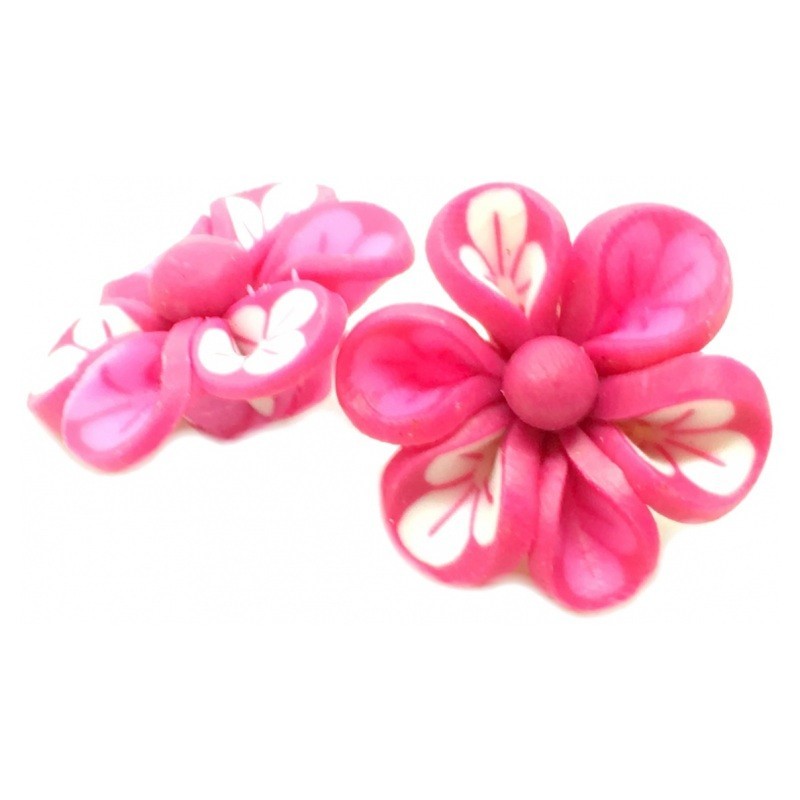 4 Perles Fleurs Fuchsia en Pâte Polymère Fimo 20mm