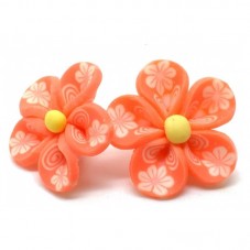 4 Perles Fleurs Orange Foncé en Pâte Polymère Fimo 20mm pour la Création de Bijoux Fantaisie - DIY