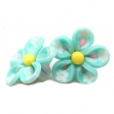 4 Perles Fleurs Bleu Turquoise en Pâte Polymère Fimo 20mm pour la Création de Bijoux Fantaisie - DIY