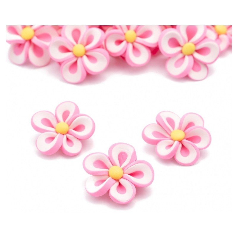 5 Perles Fleurs Roses en Pâte Polymère Fimo 20mm