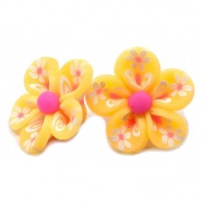 4 Perles Fleurs Oranges en Pâte Polymère Fimo 20mm pour la Création de Bijoux Fantaisie - DIY