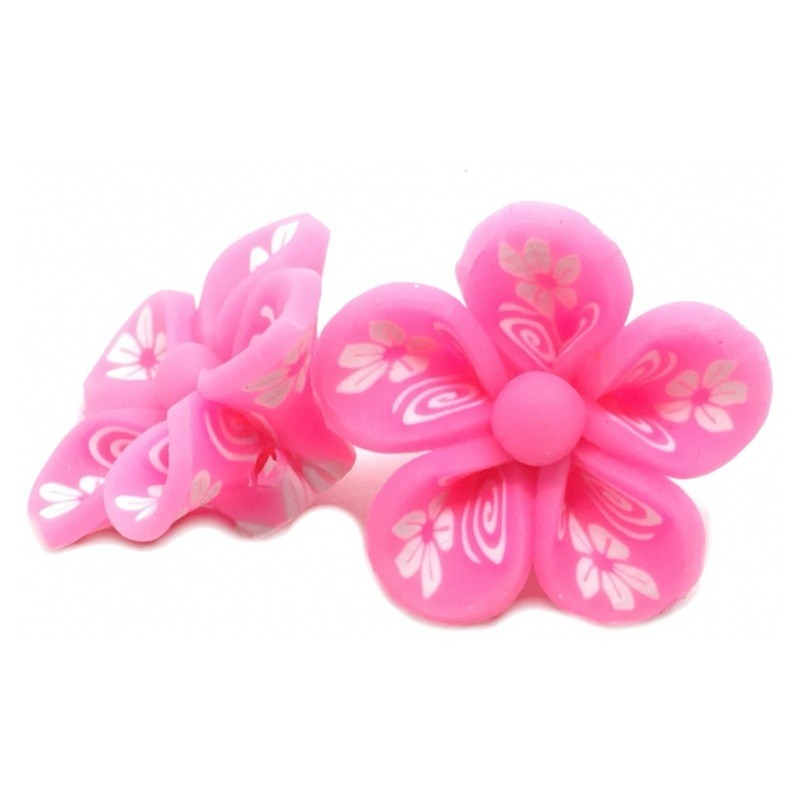 4 Perles Fleurs Roses en Pâte Polymère Fimo 20mm
