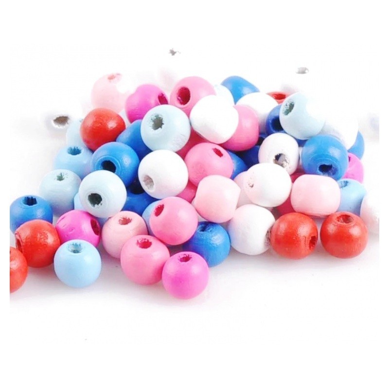 10 Perles en Bois Rondes Multicolores 10mm