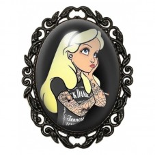 Broche Noire avec Cabochon en Verre Alice au Pays des Merveilles Gothique pour la Création de Bijoux Fantaisie - DIY