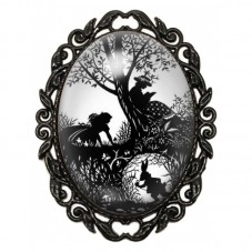 Broche Noire avec Cabochon en Verre Alice au Pays des Merveilles pour la Création de Bijoux Fantaisie - DIY