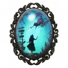 Broche Noire avec Cabochon en Verre Alice au Pays des Merveilles pour la Création de Bijoux Fantaisie - DIY