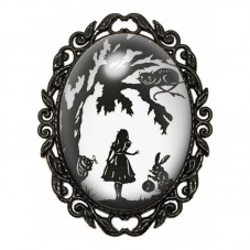 Broche Noire avec Cabochon en Verre Alice au Pays des Merveilles pour la Création de Bijoux Fantaisie - DIY