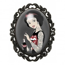 Broche Noire avec Cabochon en Verre Blanche-Neige Gothique pour la Création de Bijoux Fantaisie - DIY