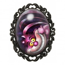 Broche Noire avec Cabochon en Verre Alice au Pays des Merveilles Chat du Cheshire pour la Création de Bijoux Fantaisie - DIY