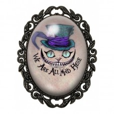 Broche Noire avec Cabochon en Verre Alice au Pays des Merveilles Chat du Cheshire pour la Création de Bijoux Fantaisie - DIY