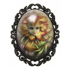 Broche Noire avec Cabochon en Verre Alice au Pays des Merveilles pour la Création de Bijoux Fantaisie - DIY