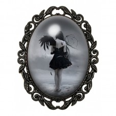 Broche Noire avec Cabochon en Verre Ange Gothique pour la Création de Bijoux Fantaisie - DIY