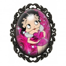 Broche Noire avec Cabochon en Verre Betty Boop pour la Création de Bijoux Fantaisie - DIY