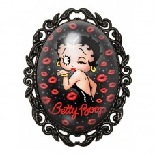 Broche Noire avec Cabochon en Verre Betty Boop pour la Création de Bijoux Fantaisie - DIY