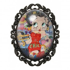 Broche Noire avec Cabochon en Verre Betty Boop Pop Art pour la Création de Bijoux Fantaisie - DIY
