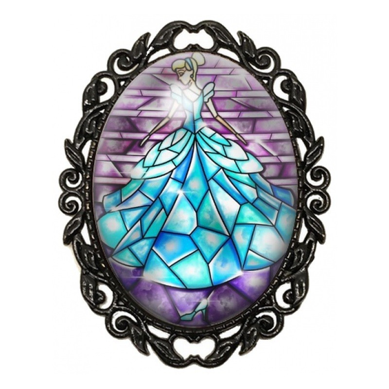 Broche Noire avec Cabochon en Verre Cendrillon