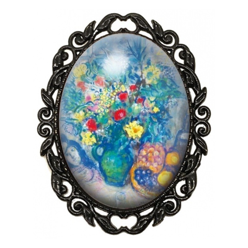 Broche Noire avec Cabochon en Verre Chagall