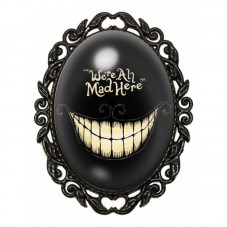 Broche Noire avec Cabochon en Verre Alice au Pays des Merveilles Chat du Cheshire pour la Création de Bijoux Fantaisie - DIY