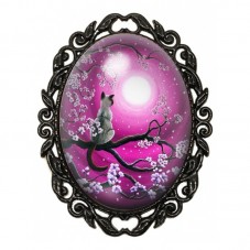 Broche Noire avec Cabochon en Verre Chat Lune pour la Création de Bijoux Fantaisie - DIY