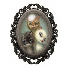 Broche Noire avec Cabochon en Verre Trio de Chats pour la Création de Bijoux Fantaisie - DIY