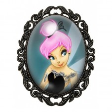 Broche Noire avec Cabochon en Verre Fée aux Cheveux Roses et Tatouages pour la Création de Bijoux Fantaisie - DIY