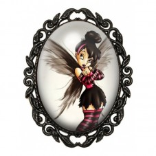 Broche Noire avec Cabochon en Verre Fée Clochette pour la Création de Bijoux Fantaisie - DIY