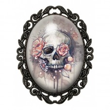 Broche Noire avec Cabochon en Verre Crâne Gothique pour la Création de Bijoux Fantaisie - DIY