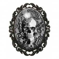 Broche Noire avec Cabochon en Verre Crâne Gothique pour la Création de Bijoux Fantaisie - DIY