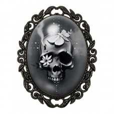 Broche Noire avec Cabochon en Verre Crâne Gothique pour la Création de Bijoux Fantaisie - DIY