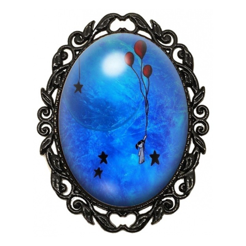 Broche Noire avec Cabochon en Verre Enfant Ballons