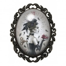 Broche Noire avec Cabochon en Verre Femme Steampunk à l’Horloge pour la Création de Bijoux Fantaisie - DIY