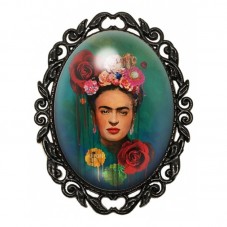 Broche Noire avec Cabochon en Verre Frida Kahlo pour la Création de Bijoux Fantaisie - DIY