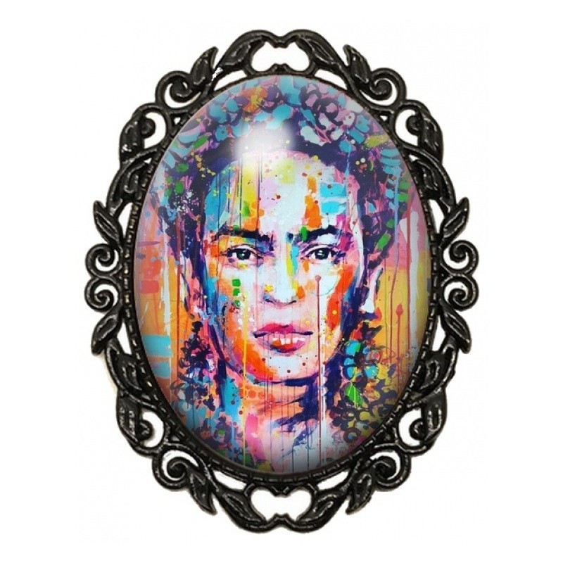 Broche Noire avec Cabochon en Verre Frida Kahlo