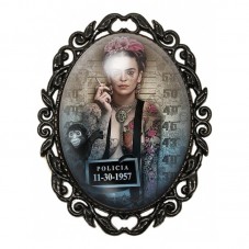 Broche Noire avec Cabochon en Verre Frida Kahlo Coupable avec Singe pour la Création de Bijoux Fantaisie - DIY
