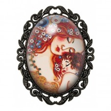 Broche Noire avec Cabochon en Verre La Mère et l'Enfant - Klimt pour la Création de Bijoux Fantaisie - DIY