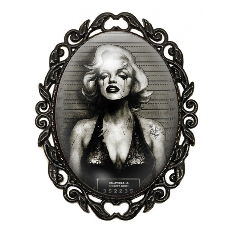 Broche Noire avec Cabochon en Verre Marilyn Monroe