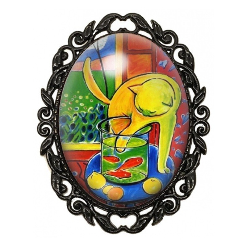 Broche Noire avec Cabochon en Verre Le Chat - Matisse