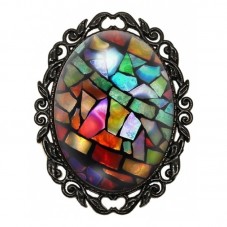 Broche Noire avec Cabochon en Verre Mosaïques pour la Création de Bijoux Fantaisie - DIY