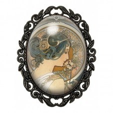 Broche Noire avec Cabochon en Verre Mucha pour la Création de Bijoux Fantaisie - DIY