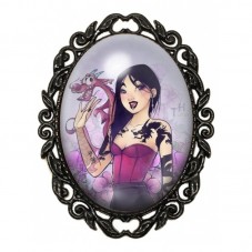 Broche Noire avec Cabochon en Verre Mulan pour la Création de Bijoux Fantaisie - DIY