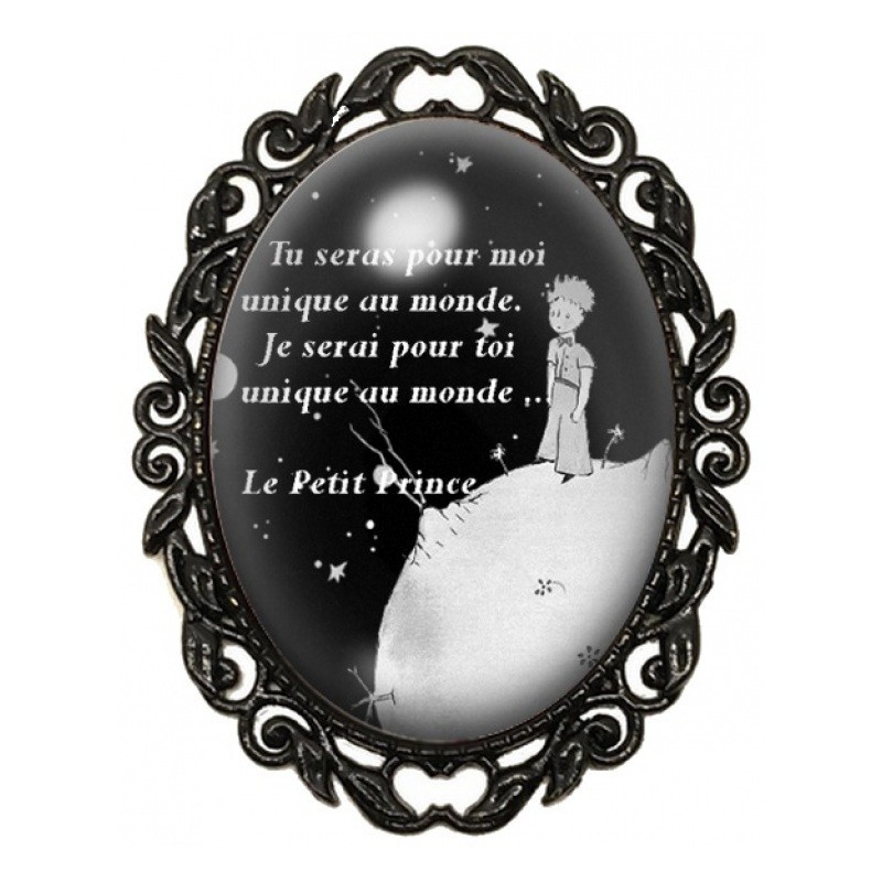 Broche Noire avec Cabochon en Verre Petit Prince Unique au Monde