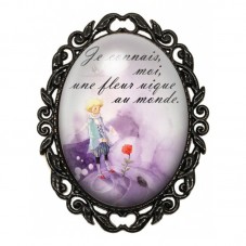 Broche Noire avec Cabochon en Verre Petit Prince et Rose Unique pour la Création de Bijoux Fantaisie - DIY