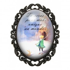 Broche Noire avec Cabochon en Verre Le Petit Prince pour la Création de Bijoux Fantaisie - DIY