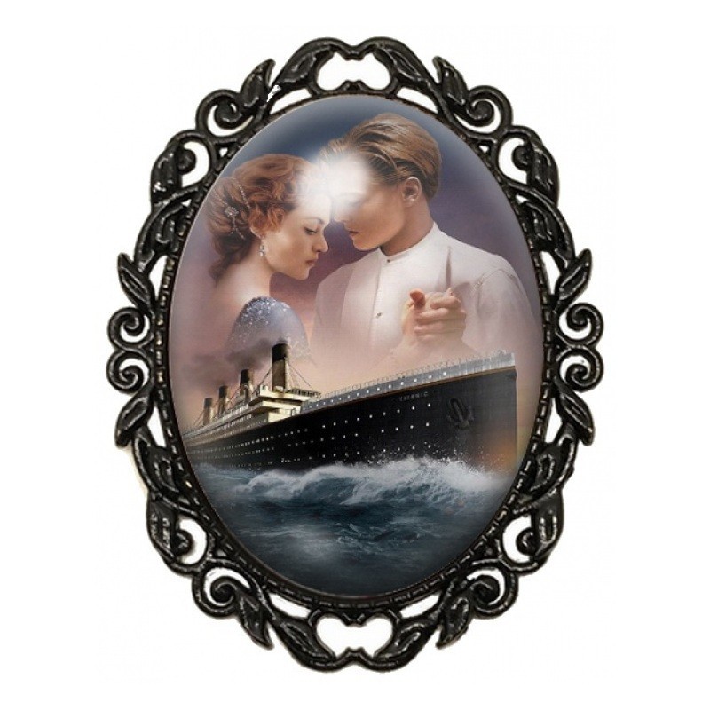 Broche Noire avec Cabochon en Verre Titanic