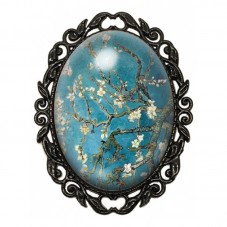 Broche Noire avec Cabochon en Verre Branche de Cerisier en Fleur - Van Gogh pour la Création de Bijoux Fantaisie - DIY