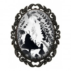 Broche Noire avec Cabochon en Verre Alice et la Chenille en Silhouette pour la Création de Bijoux Fantaisie - DIY