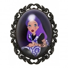 Broche Noire avec Cabochon en Verre Alice au Pays des Merveilles pour la Création de Bijoux Fantaisie - DIY