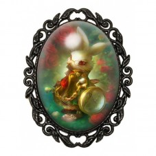 Broche Noire avec Cabochon en Verre Alice au Pays des Merveilles pour la Création de Bijoux Fantaisie - DIY