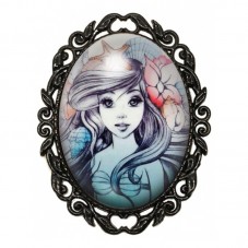 Broche Noire avec Cabochon en Verre Ariel pour la Création de Bijoux Fantaisie - DIY